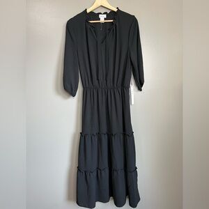 Nicole Miller New York black tiered midi dress large ethereal feminine